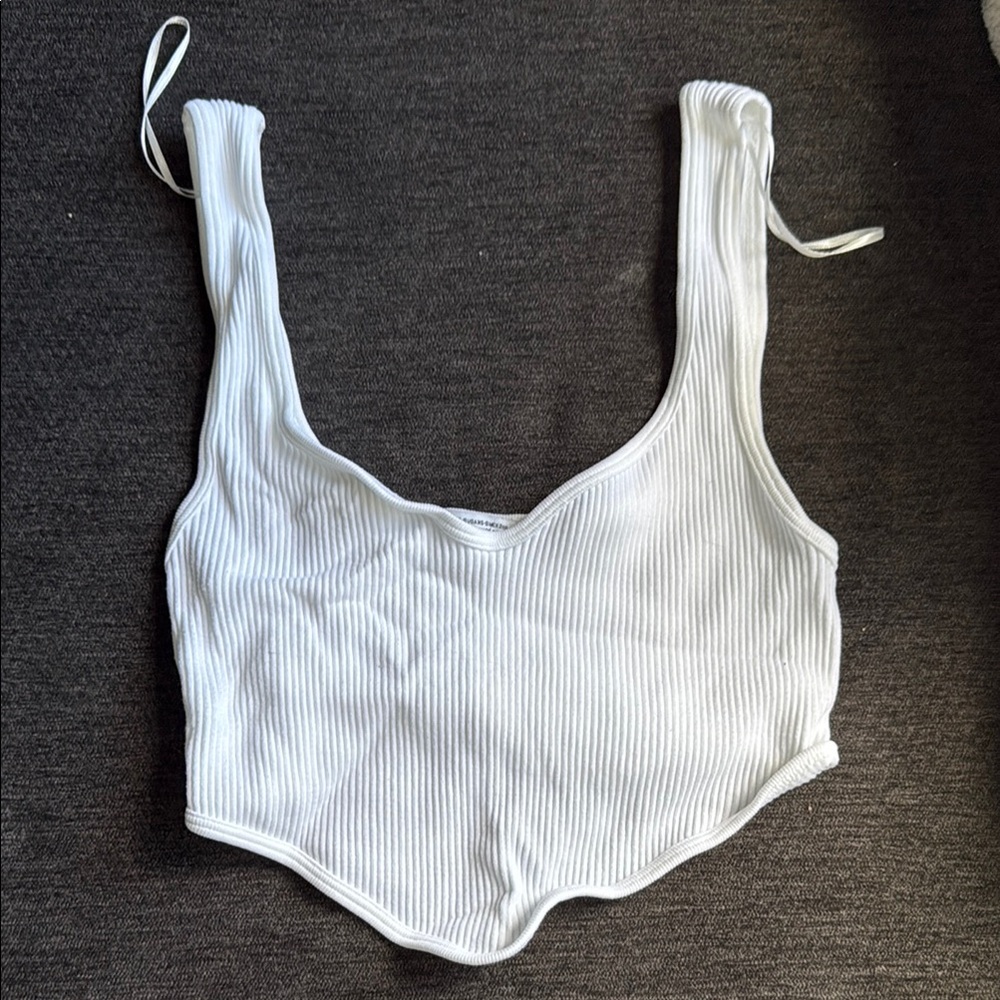 Zara White Ribbed Tank Top